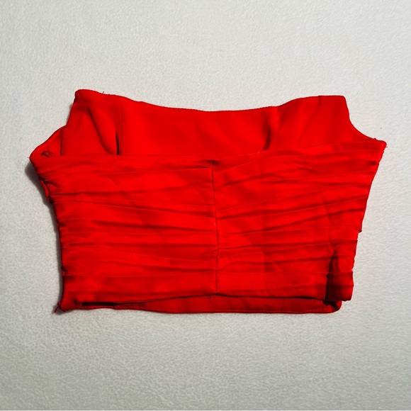 Zara Red Bustier Shiny Ruched Crop - Picture 2 of 3